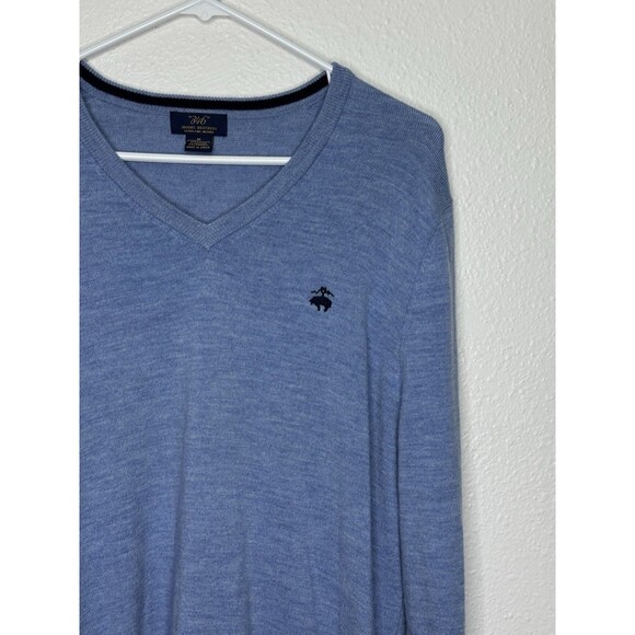 346 Brooks Brothers Stretch Sweater Mens Merino Wool V-Neck Blue Long Sleeve M - Picture 3 of 16